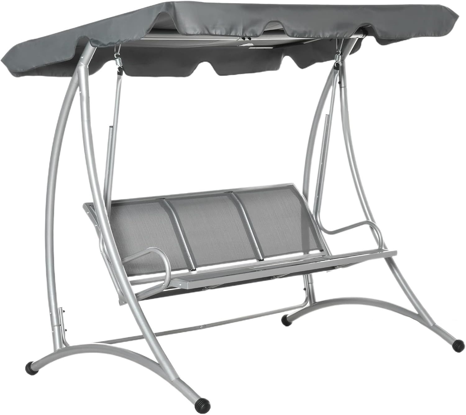Outsunny 3-Seat Outdoor Porch Swing Chair, Patio Swing Glider with Adjustable Canopy, Breathable Seat, and Steel Frame for Garden, Poolside, Backyard, Gray