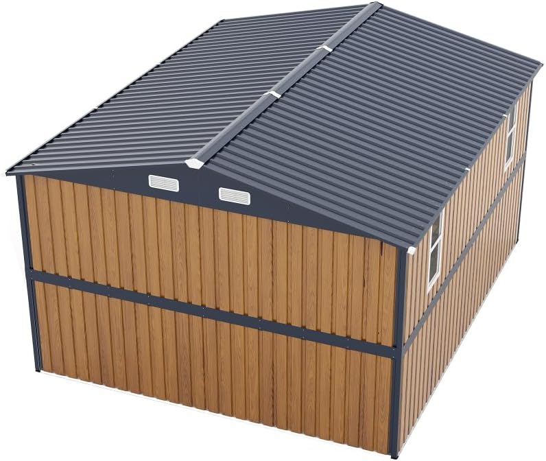 10x12FT Metal Storage Shed - Yellow Outdoor Shed with Lockable Doors & Windows, Extra Large Garden Shed for Backyard/Patio, Sheds & Outdoor Storage Ideal for Tools/Chicken Coops