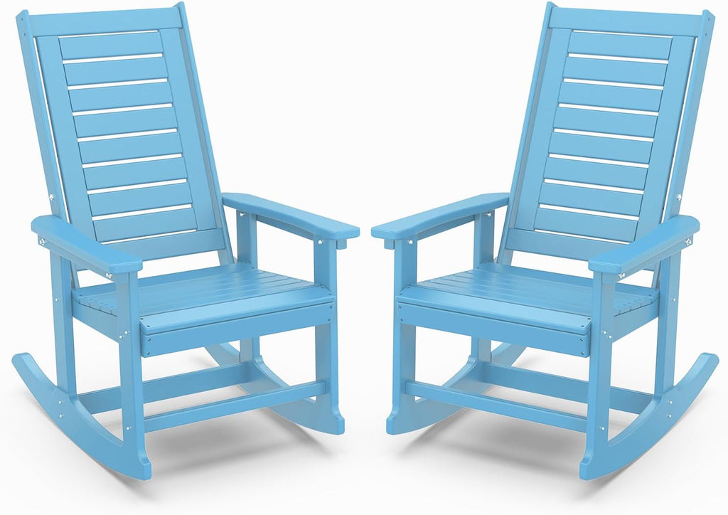 IVY&LANE Outdoor Rocking Chairs Set of 2 | Porch-Rockers | Arctic | HDPE Plastic | All-Weather | High Back | Wide Seat | Oversized Patio Rocker for Adult | for Outside Deck Balcony Garden