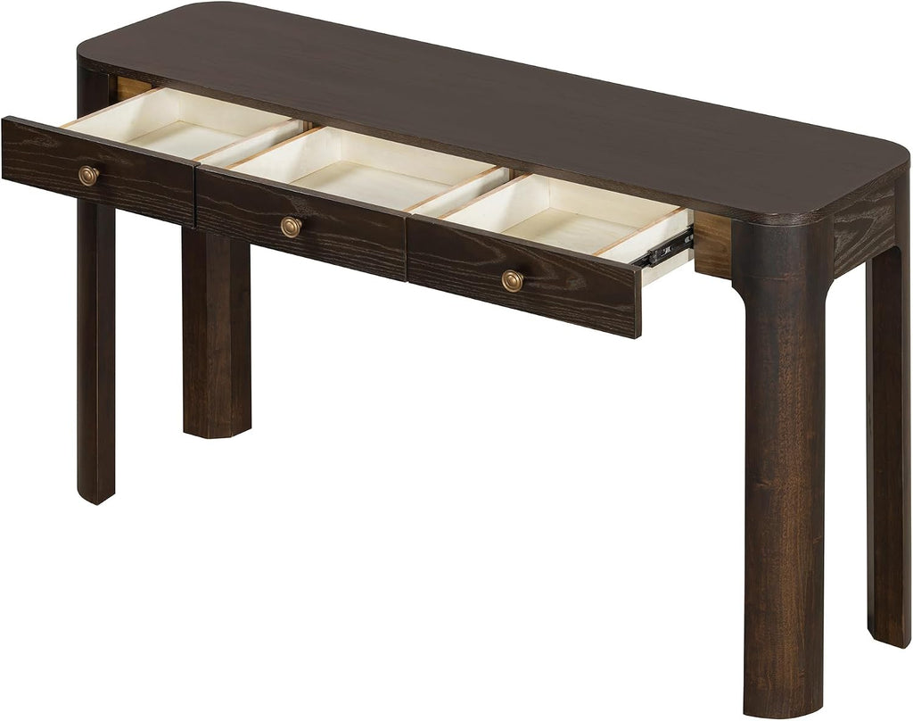 LKTART Solid Wood Entryway Table with 3 Drawers,Farmhouse Console Table Sofa Table with Curved Corners for Hallway,Foyer,Living Room (52' Espresso)