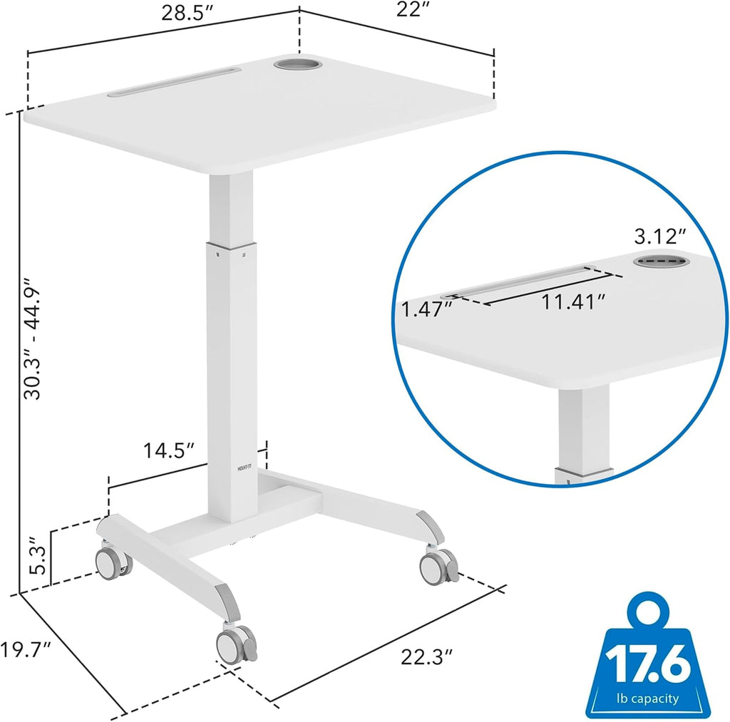 Mount-It! Laptop Cart Rolling Desk Adjustable Height with 28.5' x 22' Tabletop, Ergonomic Sit-Stand Workstation on Wheels Portable for Home Office, Dorm, Classroom, White