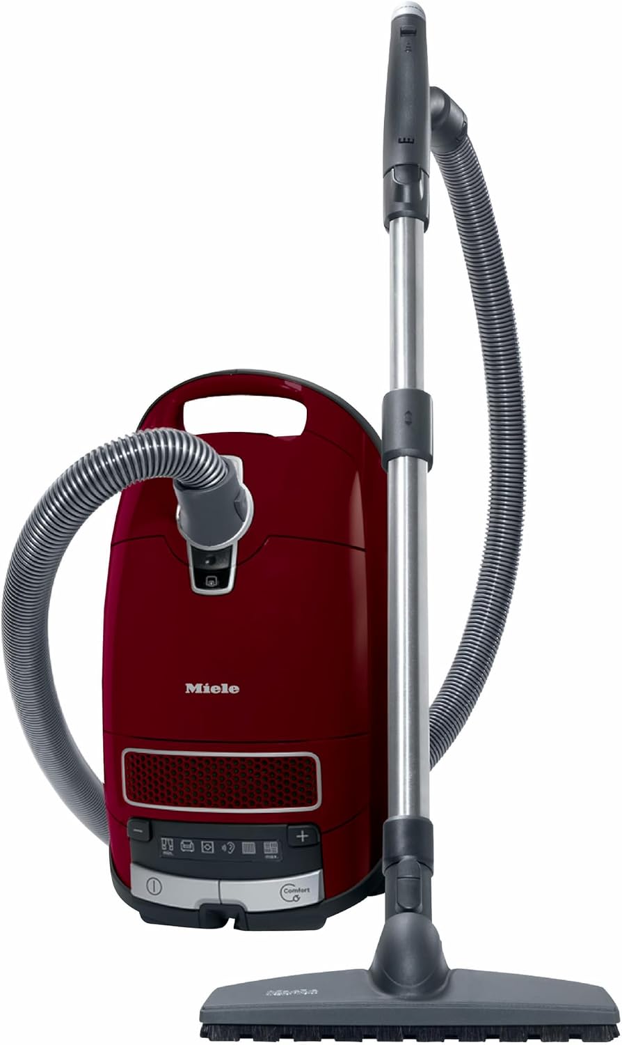 Miele Complete C3 Limited Edition Bagged Canister Vacuum Cleaner with AirClean System, AllTeQ Universal Floorhead, and Parquet Twister Floorbrush, in Tayberry Red