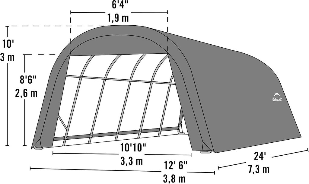 ShelterLogic 74332 Grey 12'x24'x10' Round Style Shelter