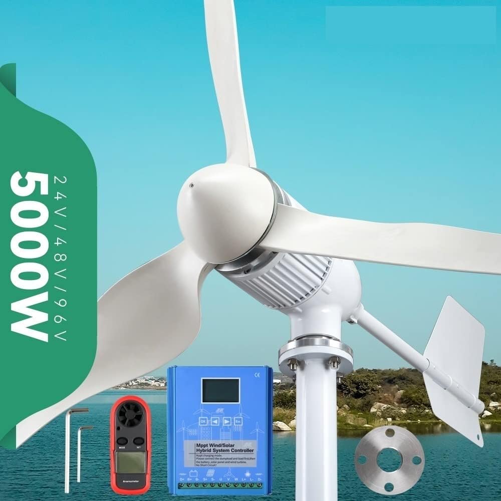 Wind Turbine Generator, 3000w Windmill Turbine Generator kit 3kw Power 3Blade 24V 48V Energy With MPPT Charger Controller Off Grid Inverter System for Boats, Gazebos, Chalets, or Mobile Homes(With Mpp