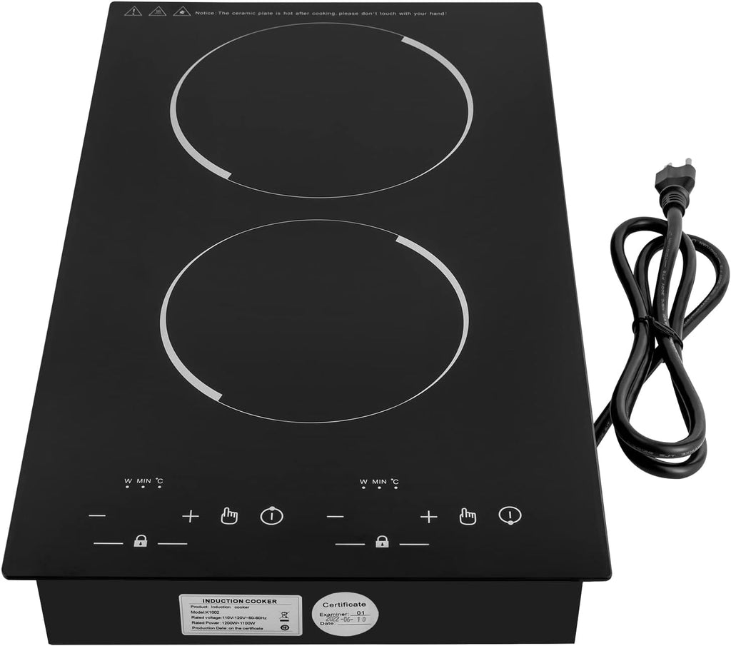 Double Induction Cooktop, 110V 4000W Electric Cooktop with LED Digital Screen and 9 Temperature Adjustment Gears Portable Induction Cooktop Stove for Home Kitchens, Restaurant, Apartments