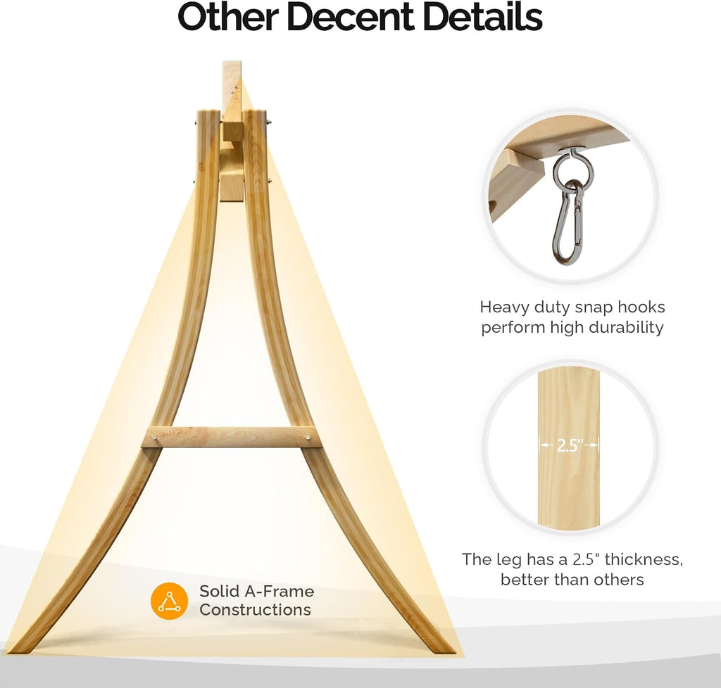 VINGLI 6.7FT Porch Swing Frame, 1000LBS Heavy Duty A-Frame Wooden Porch Swing Stand with Curved Arc Top for 5FT Porch Swing, Large Swing Hanger for Garden, Patio, Backyard & Indoor, Natural