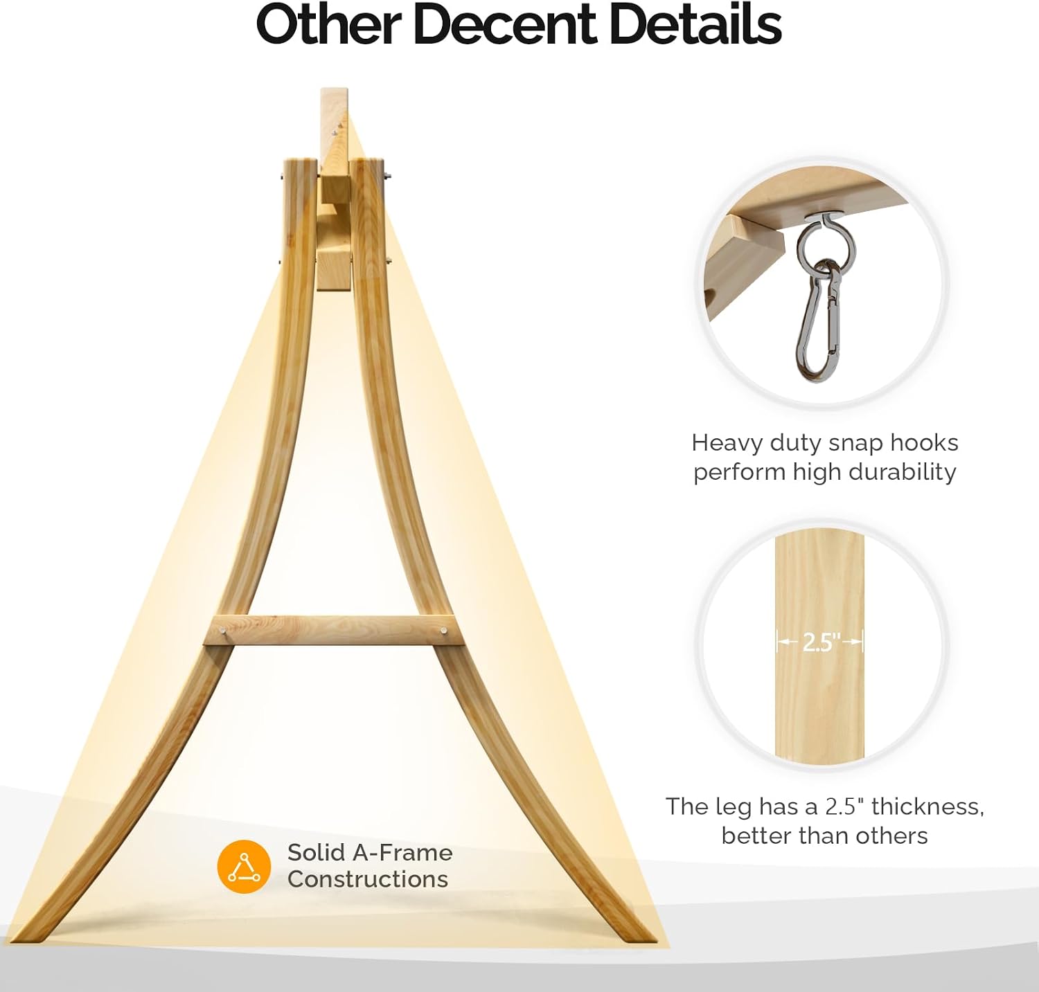 VINGLI 6.7FT Porch Swing Frame, 1000LBS Heavy Duty A-Frame Wooden Porch Swing Stand with Curved Arc Top for 5FT Porch Swing, Large Swing Hanger for Garden, Patio, Backyard & Indoor, Natural