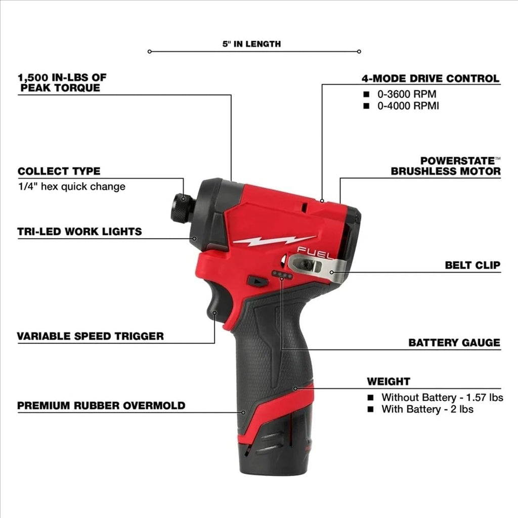 NEW 3453-22HSR Combo Kit for Milwaukee M12 FUEL 12V 3453-20 1/4' HEX Impact Driver 2567-20 3/8' Hi-Speed Ratchet