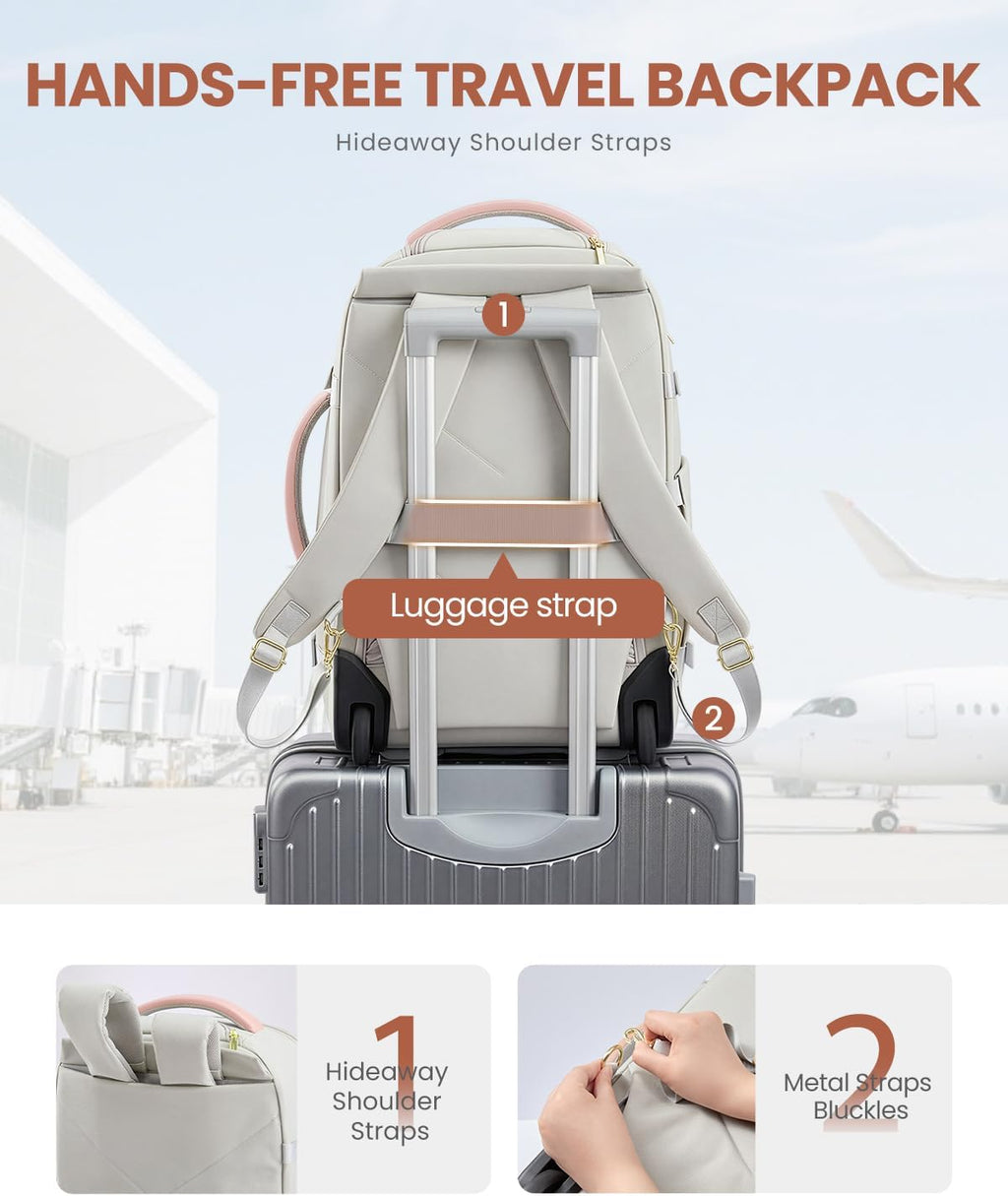 LOVEVOOK 50L Rolling Backpack with Wheels, 18 Inch Carry On Luggage for Women, Water Resistant Wheeled Travel Backpack, Flight Approved Underseat Trolley Bag for Business, Overnight Trips, College