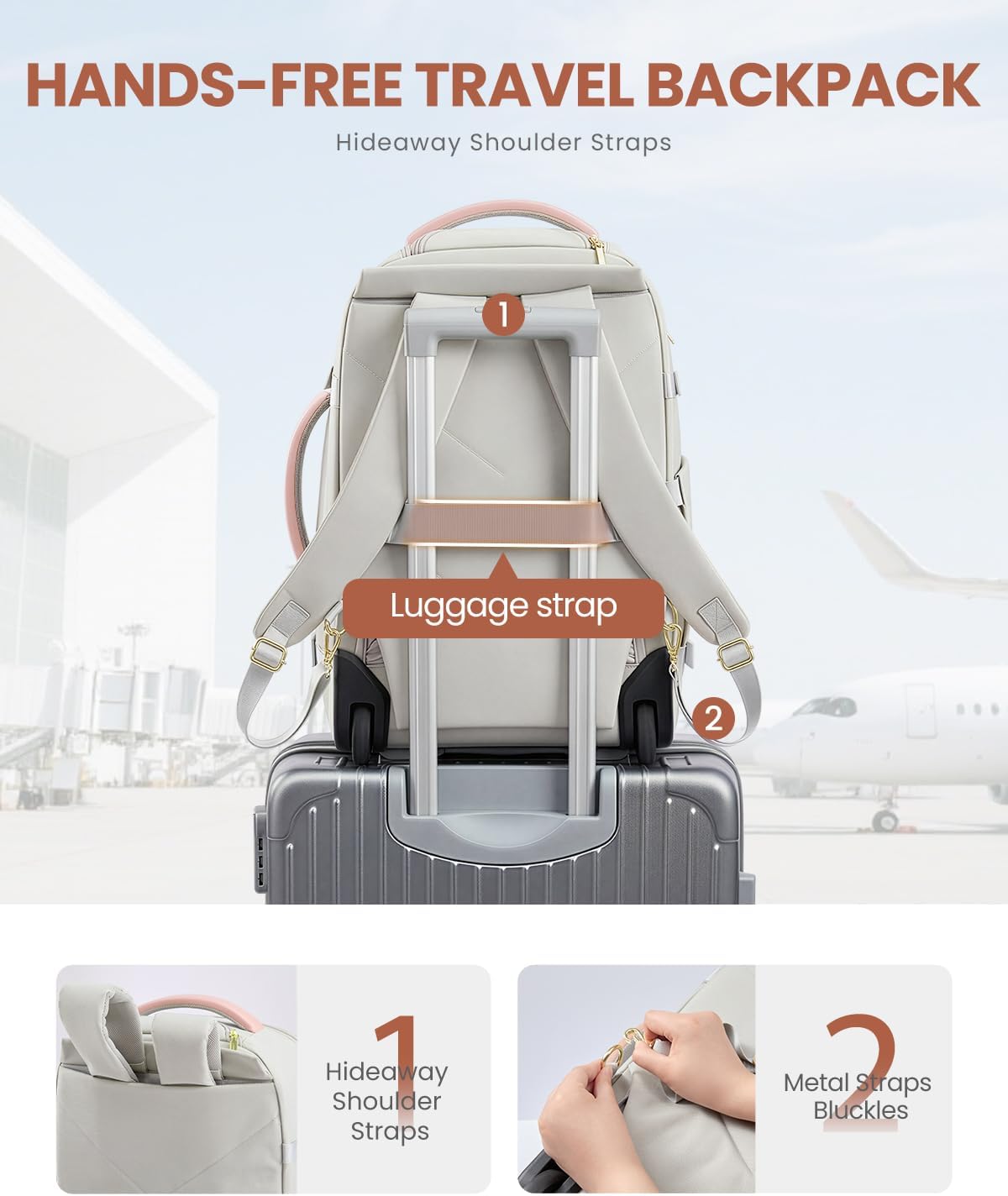 LOVEVOOK 50L Rolling Backpack with Wheels, 18 Inch Carry On Luggage for Women, Water Resistant Wheeled Travel Backpack, Flight Approved Underseat Trolley Bag for Business, Overnight Trips, College