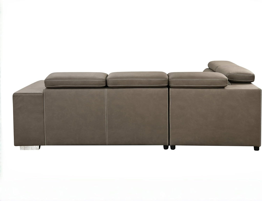 THSUPER 104'' Microfiber L Shaped Sectional Sleeper Sofa Couch with Pull Out Bed and Storage Ottoman, Convertible Couches with Adjustable Headrest for Living Room, Left Facing Chaise. Light Brown