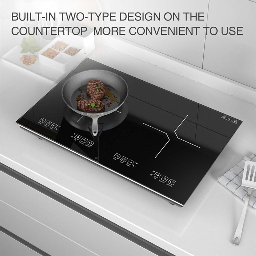 Portable Induction Cooktop with 2 Burners, 400W-2000W Power Settings, Touch Controls, Child Safety Lock and Timer, for Kitchen/Dining