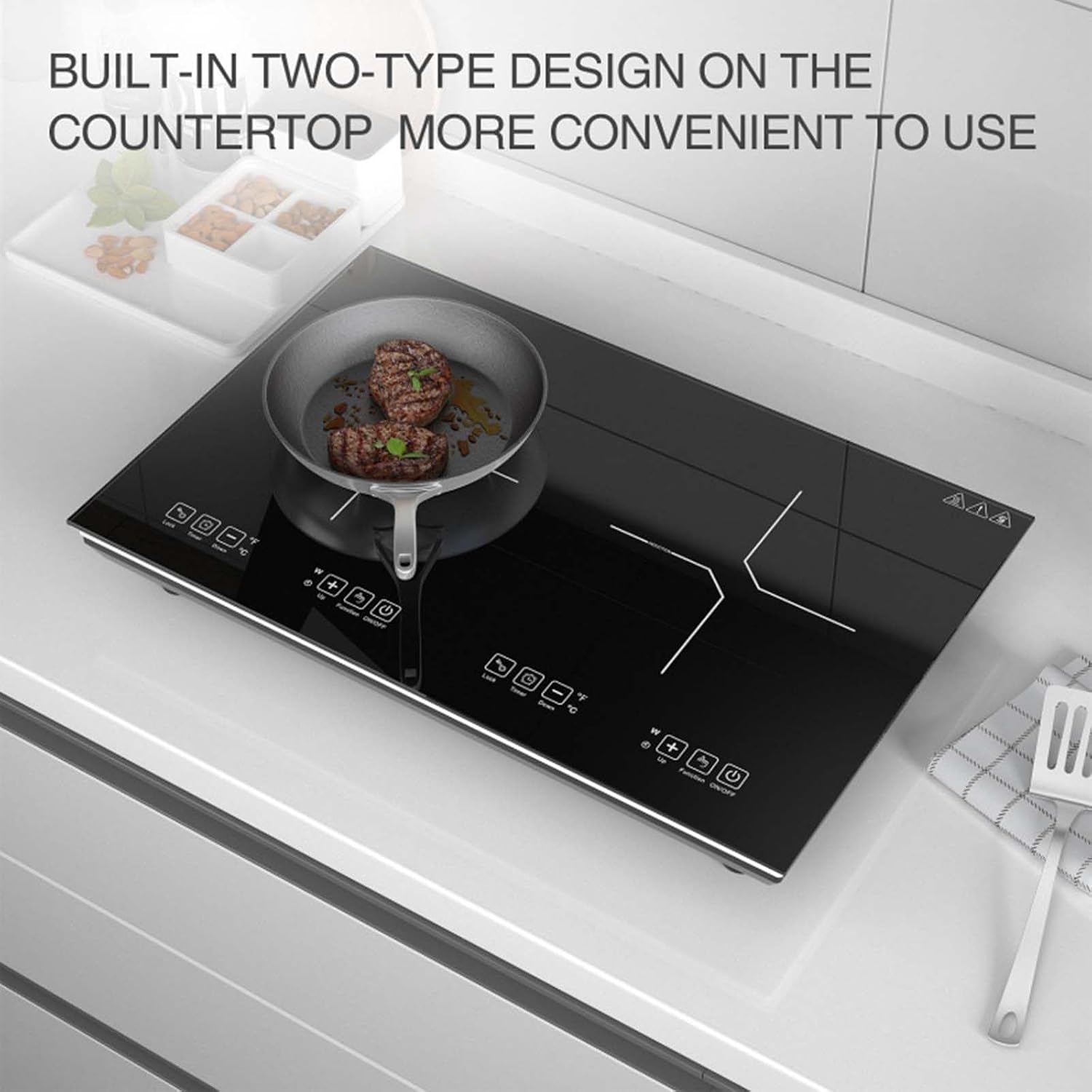 Portable Induction Cooktop with 2 Burners, 400W-2000W Power Settings, Touch Controls, Child Safety Lock and Timer, for Kitchen/Dining