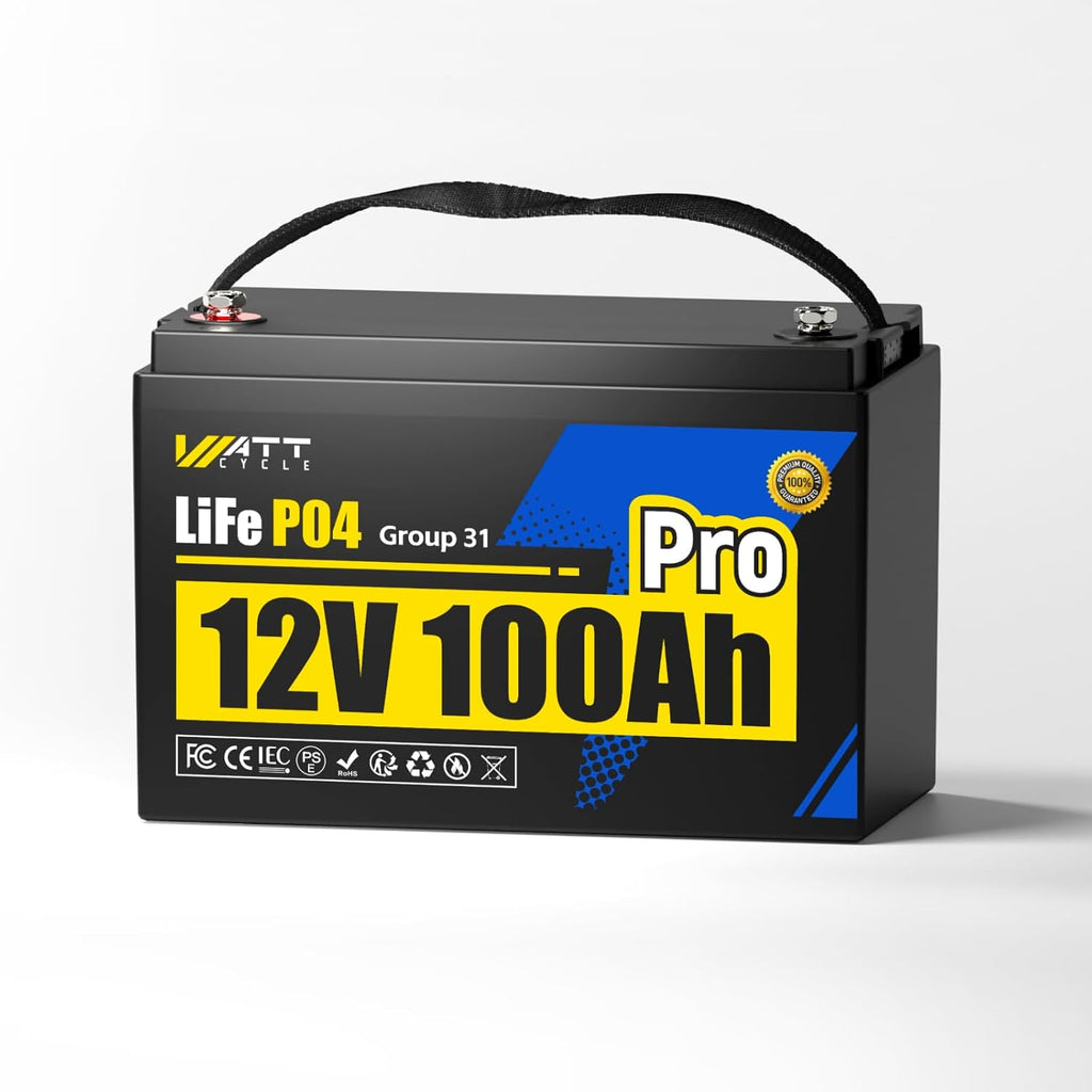 WattCycle 12V 100Ah LiFePO4 Lithium Battery, 1.28kWh BCI Group 31, Built-in 110A BMS & Low-Temperature Protection, 15000+ Deep Cycles Lithium RV Batteries for Home Energy, Marine, Solar