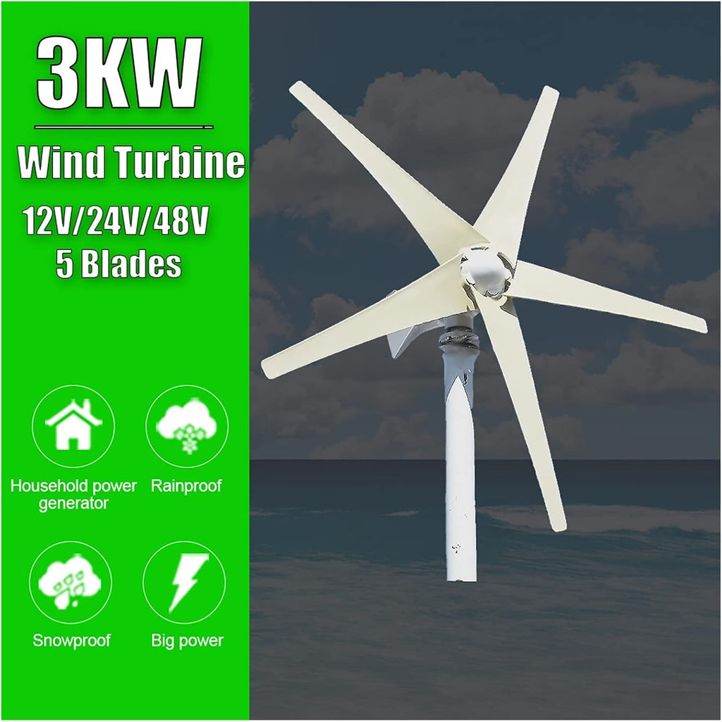 Wind Generator, 3000W 5 Blades Free Energy Windmill 12V 24V 48V Wind Power Small Wind Turbine Generator MPPT Controller for Home Use,for Home, Farm, RVs, Boats(Wind Turbine,12_5 Blades)
