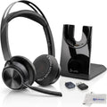 Plantronics Poly Voyager Focus 2 UC Bluetooth Headset with Charging Stand, USB-C/A Adapters, Connects to Teams, Zoom and Phone Calls on Laptops PC/Mac and Cellphones, Enhances Audio, GTW Cloth