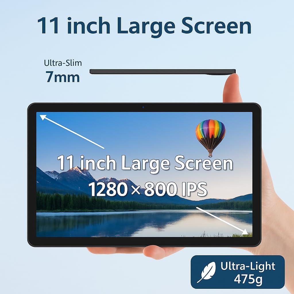 NOBKLE 11 Inch Android 15 Tablet with 4G LTE SIM Slot, 20GB RAM 128GB Storage, Octa-Core Processor, HD IPS Display, Quad Speakers, WiFi, Bluetooth, Long Battery Tablet for Work Study Travel Silver