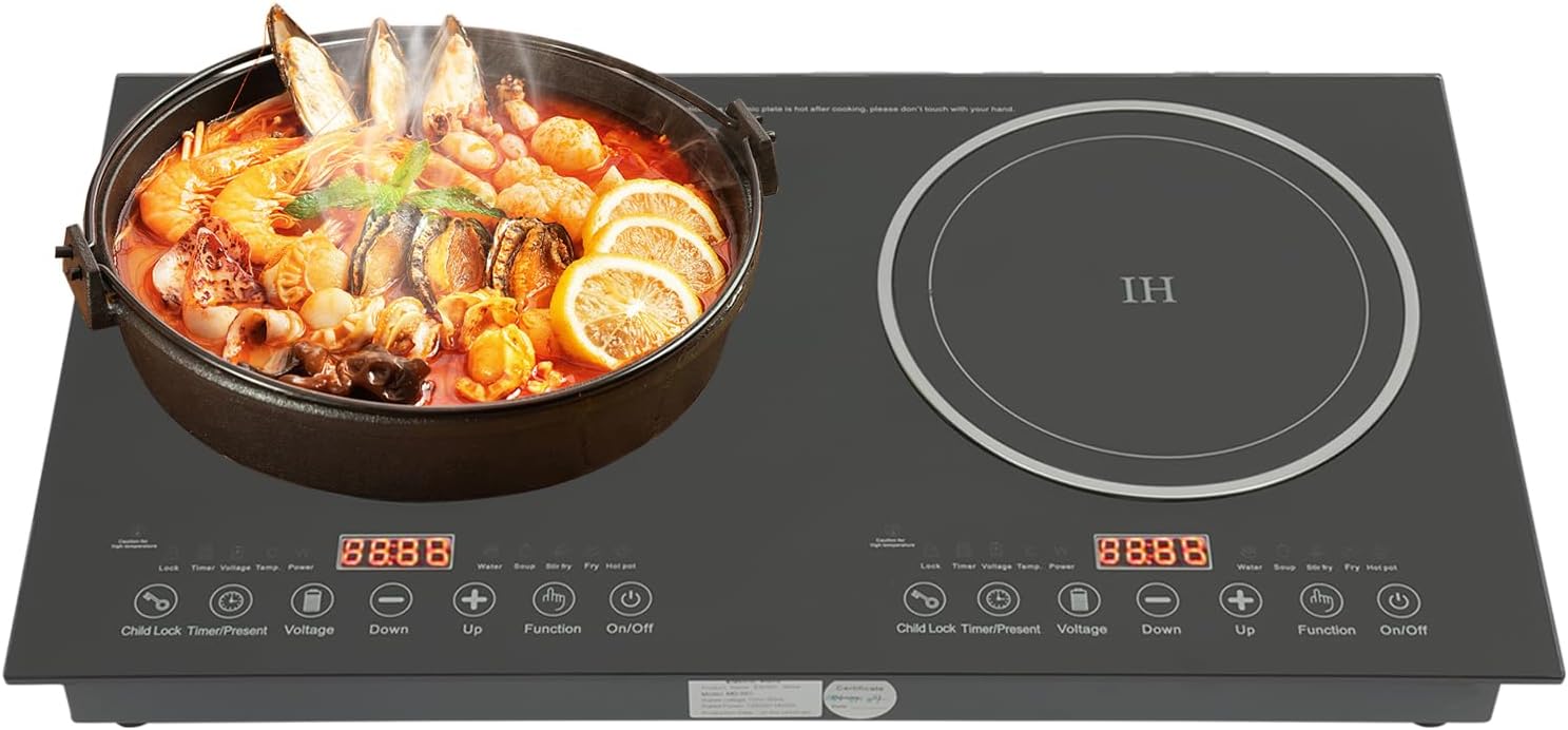 Double Induction Cooktop Portable Induction Cooker with 2 Burner Independent Control, Level 8 Firepower, 3-Hour Timer, Safety Lock, 2400w(1200w+1200w) Sensor Touch (2 Burner 2400W)