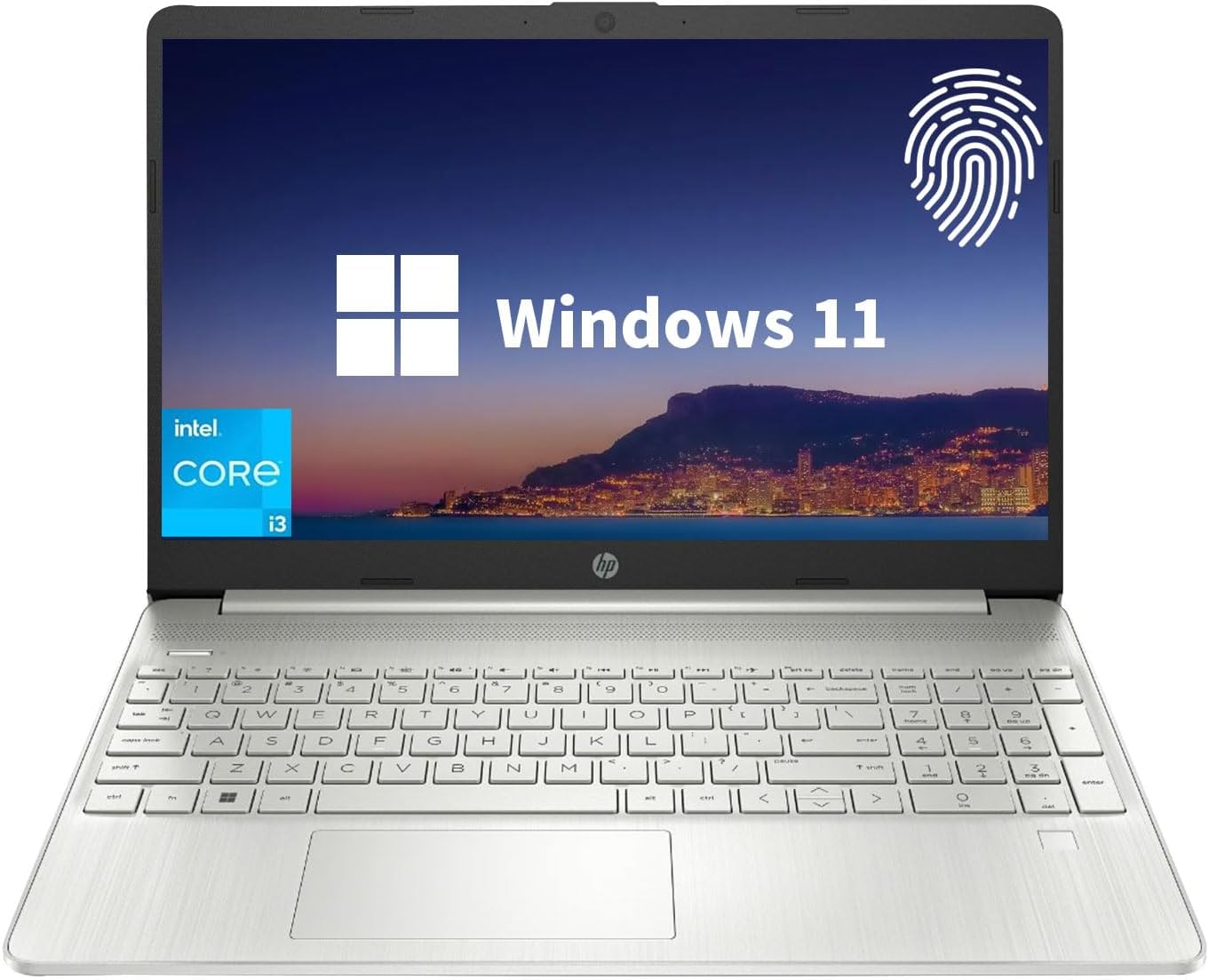 HP Essential Laptop, 15.6' FHD Display, Intel Core i3-1215U, 12GB RAM, 512GB PCIe SSD, Fingerprint Reader, Webcam, Type-C, HDMI, SD Card Reader, Wi-Fi, Windows 11 Home, Silver