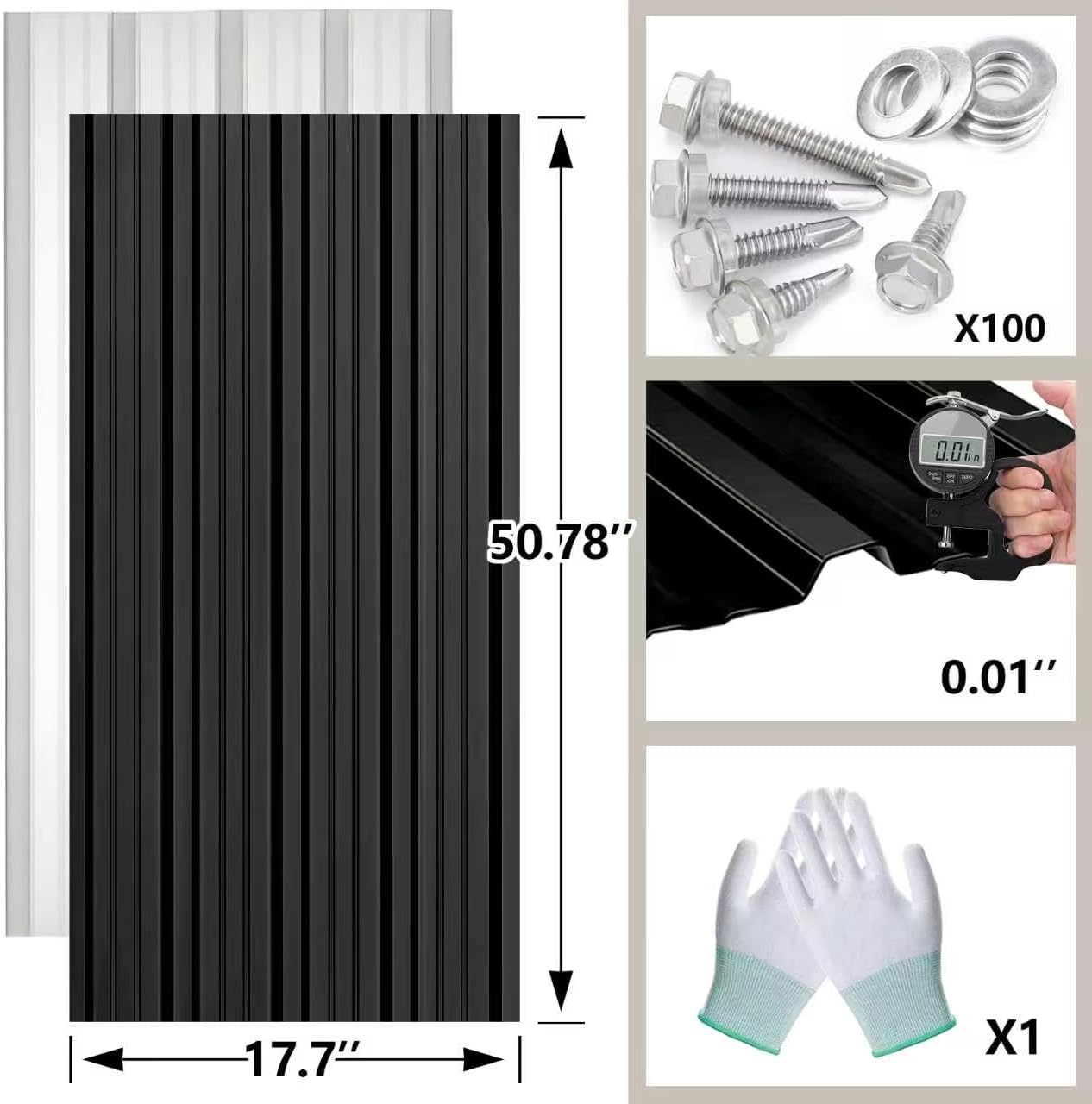 Metal Roofing Panels - 12 Pcs Waterproof Heavy Duty Metal Roof Panels Corrugated Metal Siding for Roofs Carports Tool Sheds Patio Porch Pergola, Easy to Install Black, 50.78x17.7in