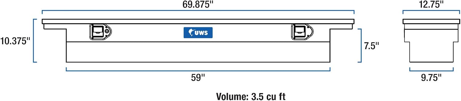UWS EC10552 69-Inch Gloss Black Heavy-Wall Aluminum Slim Truck Tool Box with Low Profile, RigidCore Lid