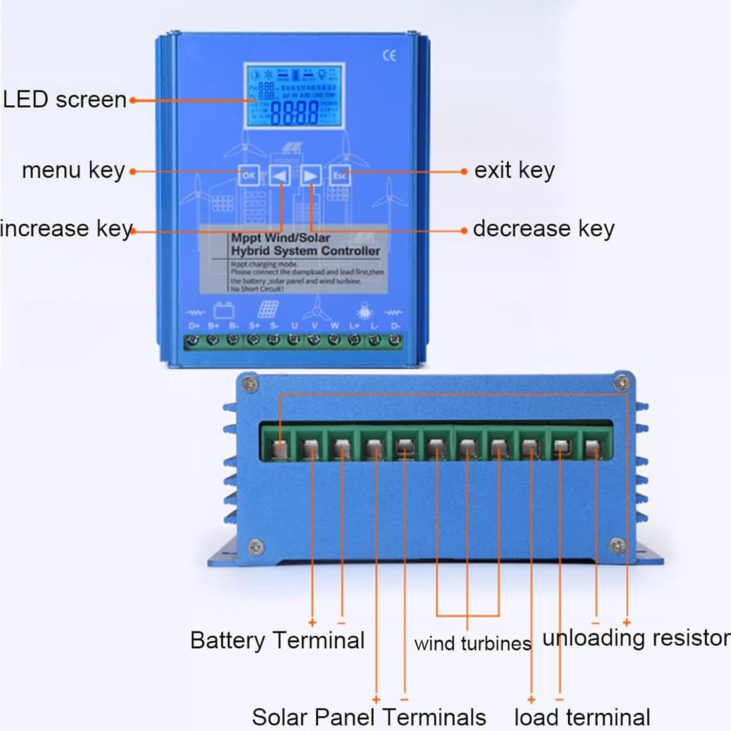 6000W 12V/24V/48V Wind Turbine Solar Hybrid MPPT Charge Boost Controller with Unloader Suitable for 3000w Wind Generator 3000w Solar Panel System Controller,12v