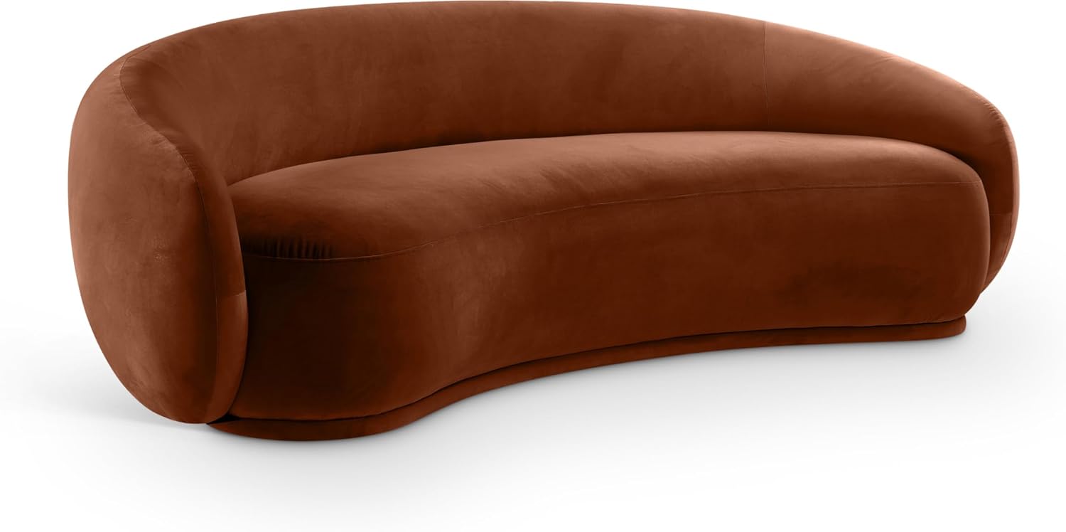 Meridian Furniture 44044Cognac-S Emery Collection Modern | Contemporary Sofa with Ultra Luxe Cognac 460 GSM Velvet, Solid Eucalyptus Wood Inner Frame, 95' W x 45.5' D x 31' H, Cognac