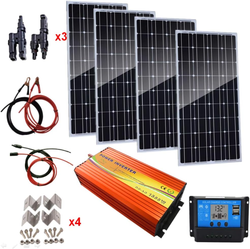 400 Watts Monocrystalline Solar Panel Kit with 1500W Power Inverter & 30A Solar Charger Boat, RV,for Off-Grid 12 Volt Battery Charging