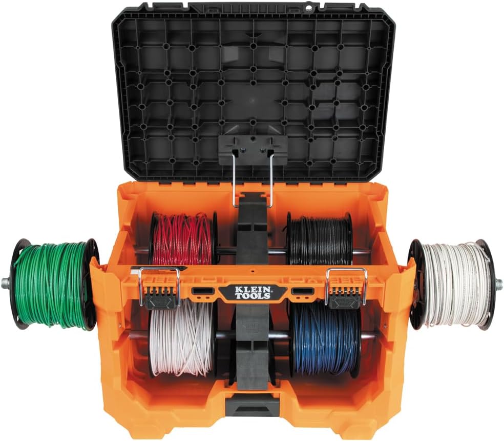 Klein Tools 54825MB MODbox Wire Spool Dispenser, Conduit and Wire Puller, Holds (4) 500-Foot Spools, 120-Pound Capacity, Compatible with MODbox Components