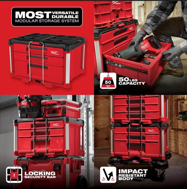 Milwaukee Packout 3 Drawer Multi-Deep Tool Organizer Box - 48-22-8447