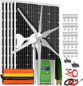 1000W Solar Wind Hybrid Kit 12V Battery Charger with 3000W Inverter: 5pcs 120W Monocrystalline Solar Panel,400W Wind Turbine Generator,Hybrid MPPT Charge Controller & Brackets