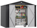 10x8 FT Outdoor Storage Shed, Metal Garden Shed - Tool Storage Sheds with Lockable Doors, Waterproof Outside Storage Building for Backyard, Patio (Black; Floor Not Included)