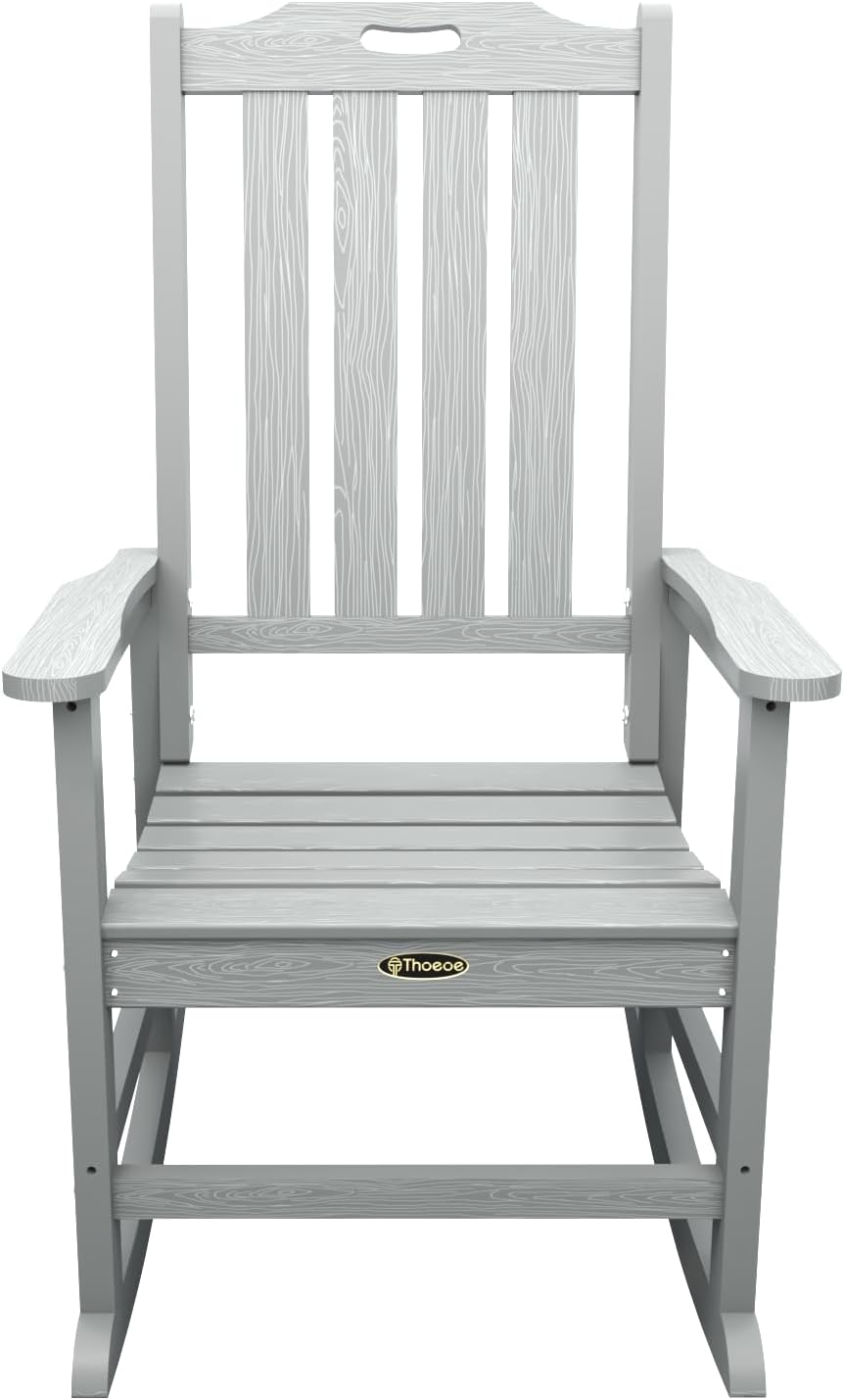 THOEOE Oversized Rocking Chair Set of 2, Outdoor Rocking Chair for Adults, All Weather Resistant Porch Rocker for Lawn Garden, Grey