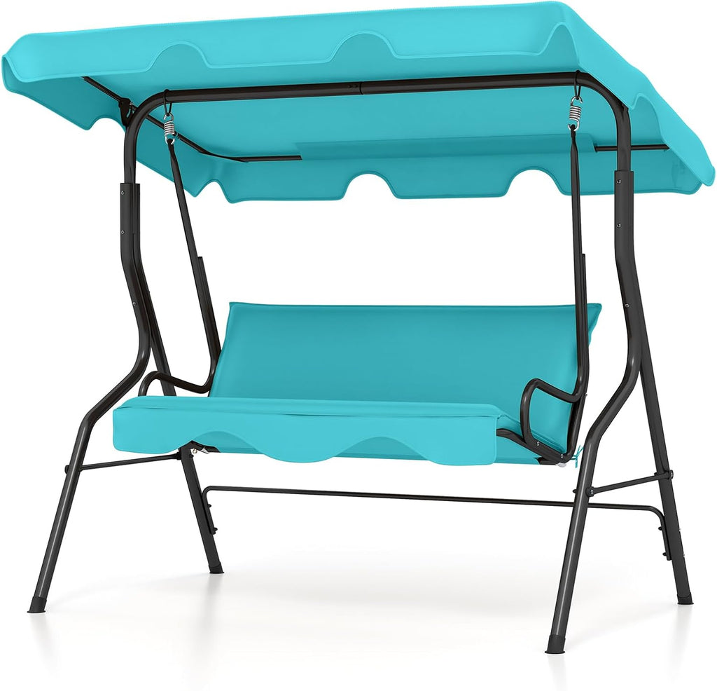 Tangkula 3 Person Porch Swing, Patio with Removable Cushion & Powder-Coated Steel Frame, Outdoor Swing with Canopy for Porch, Backyard, Garden, Balcony (Turquoise)