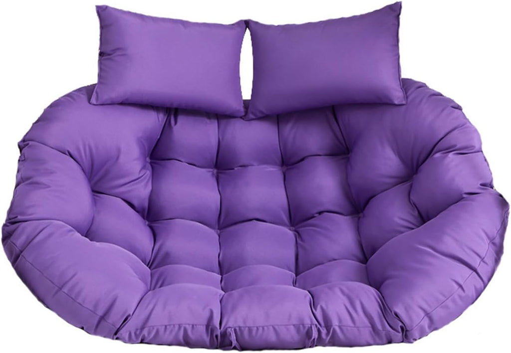 Oversized Double Papasan Chair Cushion 59 x 39 Inch (Without Chair), Outdoor Waterproof Hanging Swing Chair Cushion, Patio Swivel Rocker Chair Cushion with Headrest Pillow(Purple)