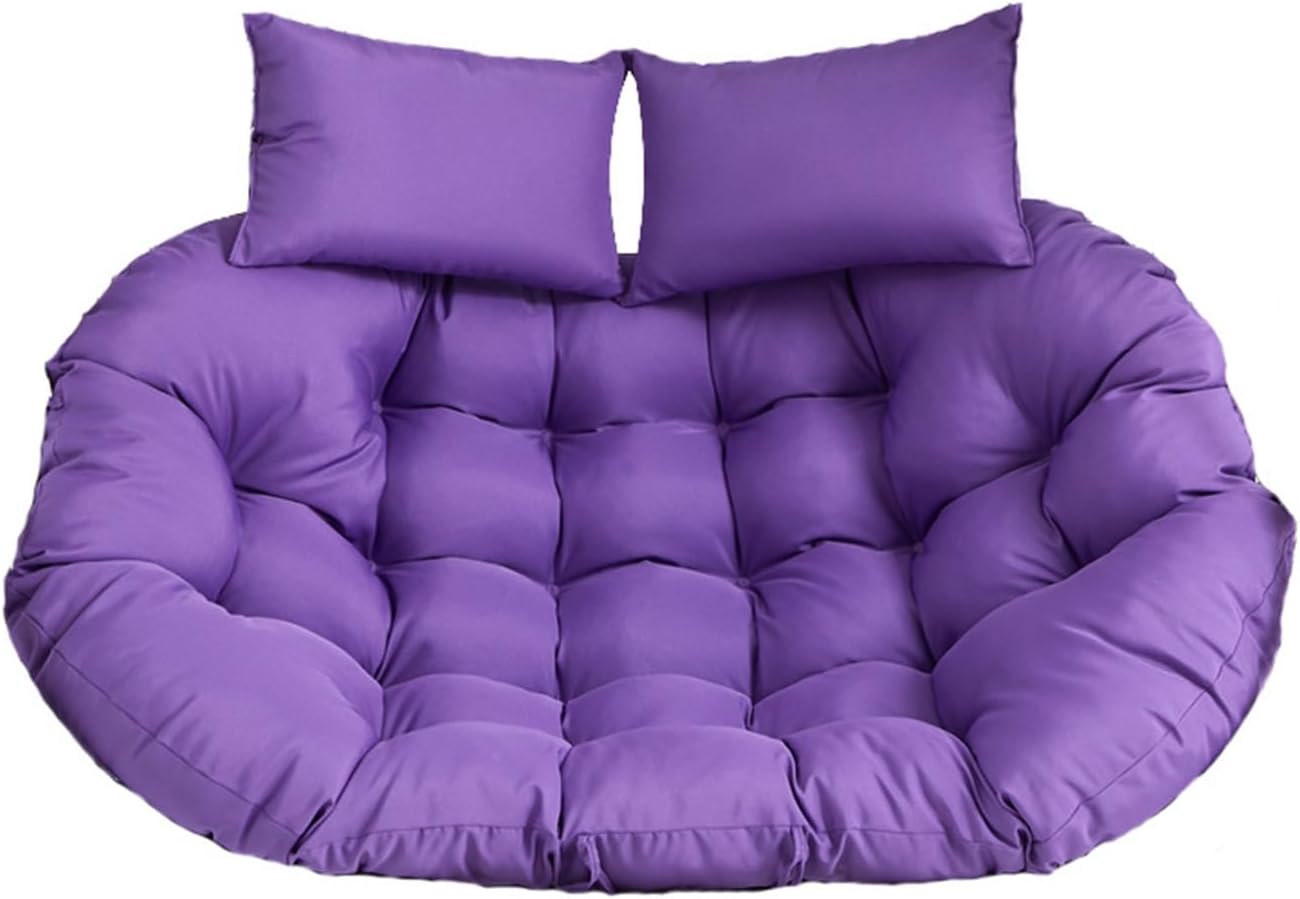 Oversized Double Papasan Chair Cushion 59 x 39 Inch (Without Chair), Outdoor Waterproof Hanging Swing Chair Cushion, Patio Swivel Rocker Chair Cushion with Headrest Pillow(Purple)