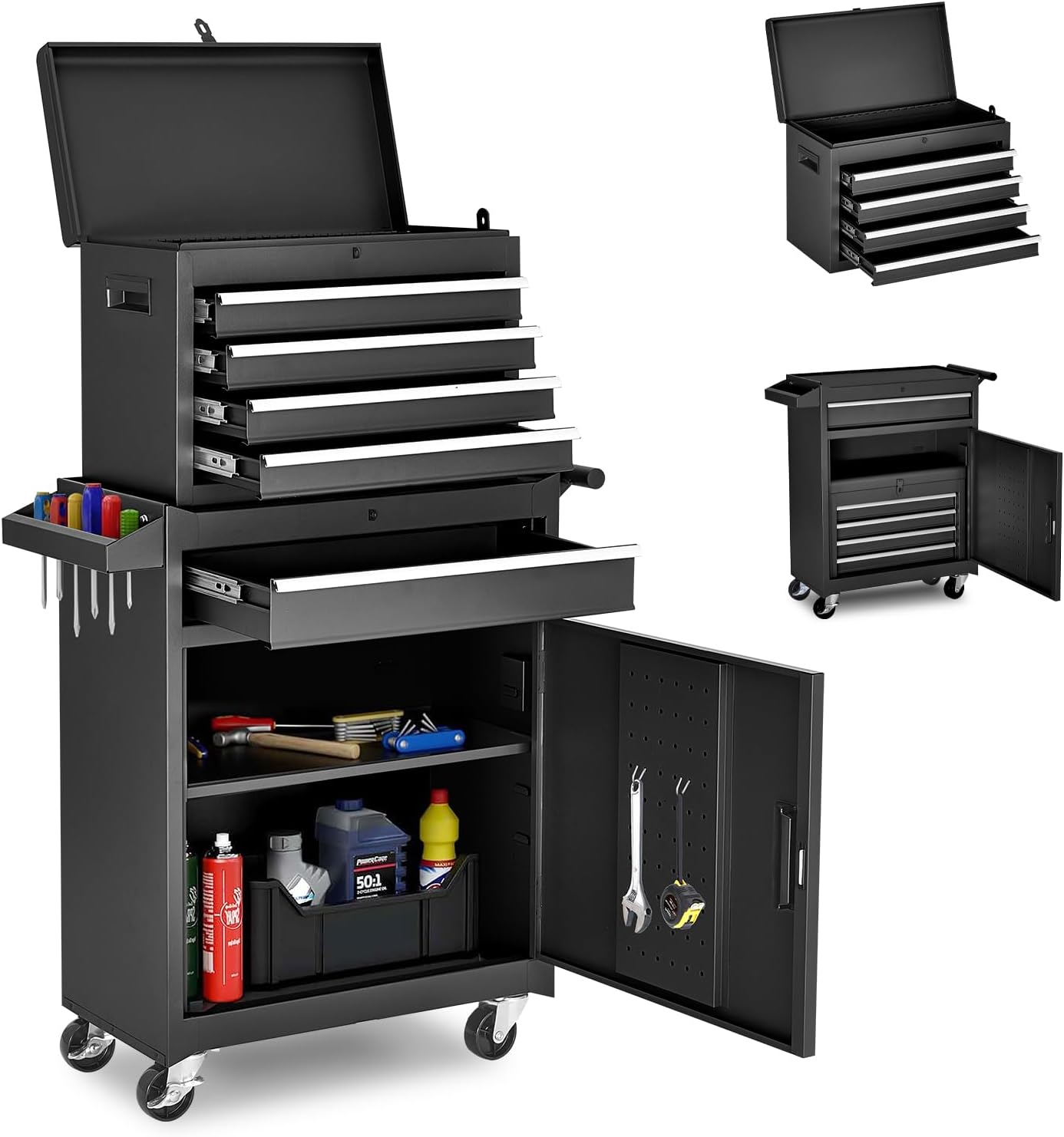 AirWire Tool Chest,5-Drawer Rolling Tool Storage Cabinet with Enhanced Packaging, Detachable Top Tool Box, Metal Tool Cart for Garage Workshop,Black, ATC001BK
