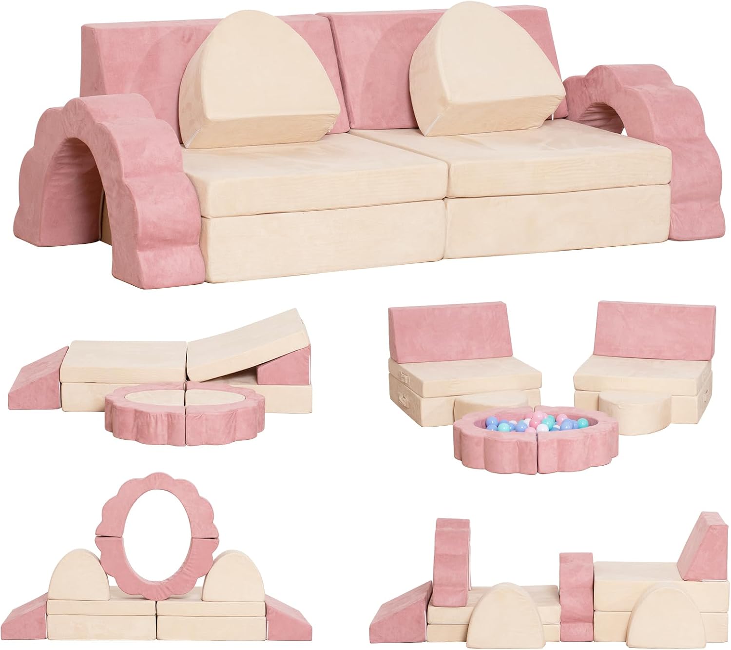 LOAOL Kids Couch 10PCS, Modular Kids Play Couch, Multifunctional Foam Toddler Sofa, Imaginative Convertible Play Sofa for Playroom(Large Size)