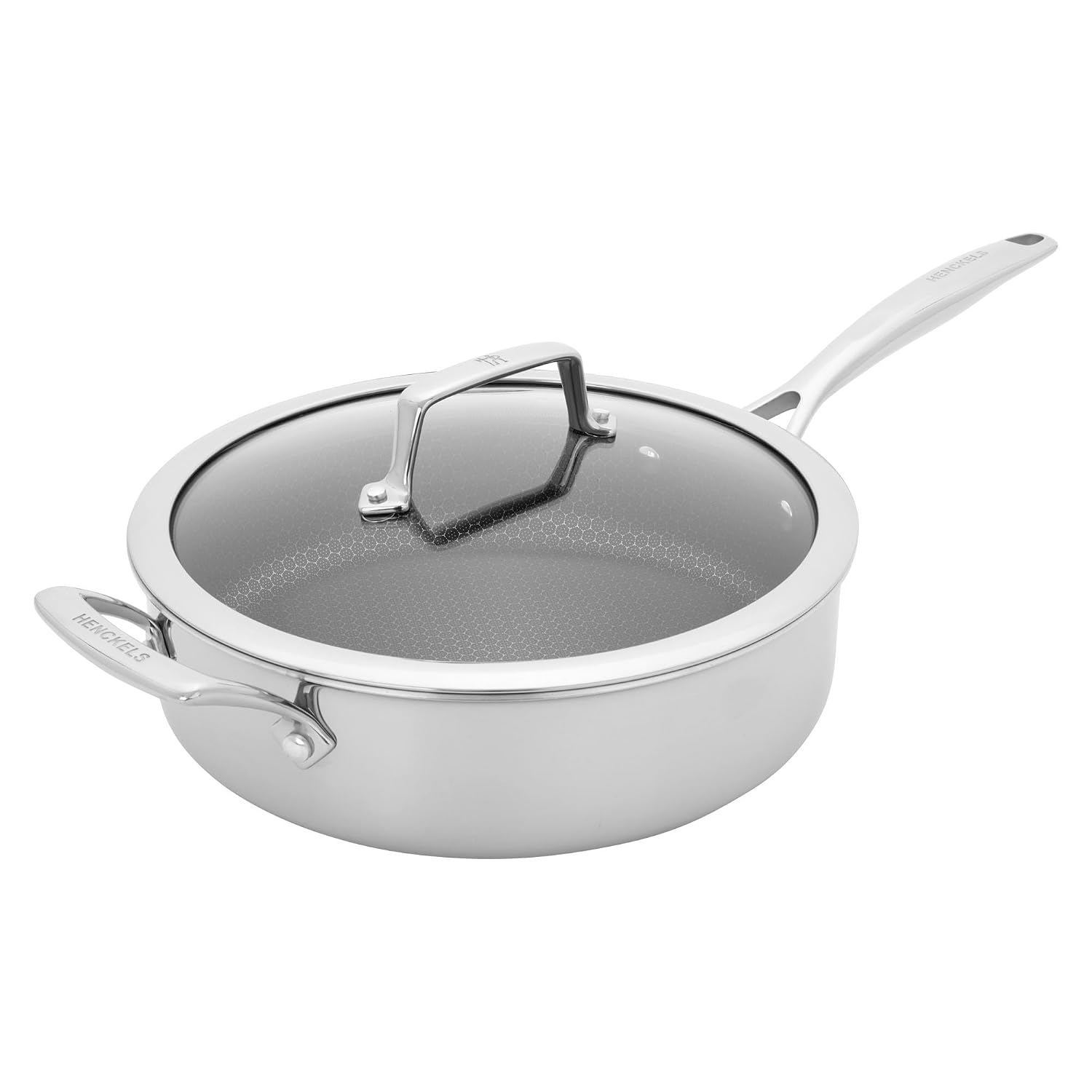 HENCKELS Paradigm 4-qt Saute Pan with Lid, Stainless Steel Nonstick Deep Saute Pan with Helper Handle, 3-Ply Clad Base for Induction Cooktop, Oven & Dishwasher Safe