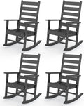 GREENVINES Outdoor-Rocking-Chairs-Set-of-4 | HDPE Plastic | Patio Rockers | Porch Rocker Chair | Shaker | Oversized | High Ladder Back | Big & Tall | PentaLuxe | Black