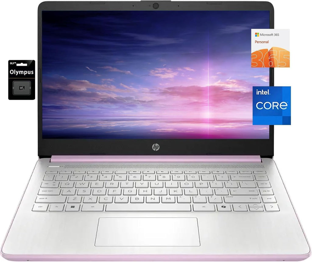 HP 14' HD Student Business Laptop, Intel Quad-Core N150, 8GB RAM, 128GB UFS, 1 Year Office 365, Slim Design, Webcam, HDMI, Bluetooth, WiFi, Win 11 S, Honey Lavender