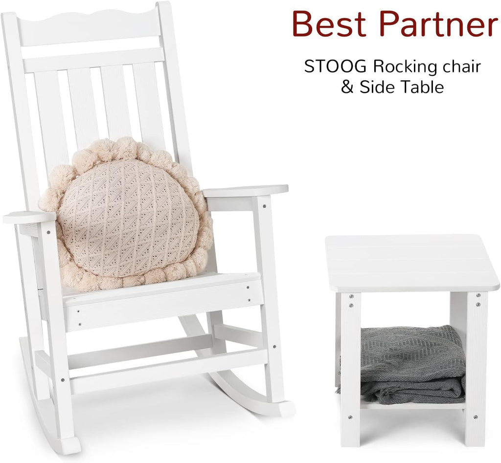 Stoog All-Weather Outdoor & Indoor Rocking Chair, Porch Rocker with 400 lbs Weight Capacity, Front Porch Rocking Chair, for Patio, Backyard, Lawn, Garden and Fire Pit, White