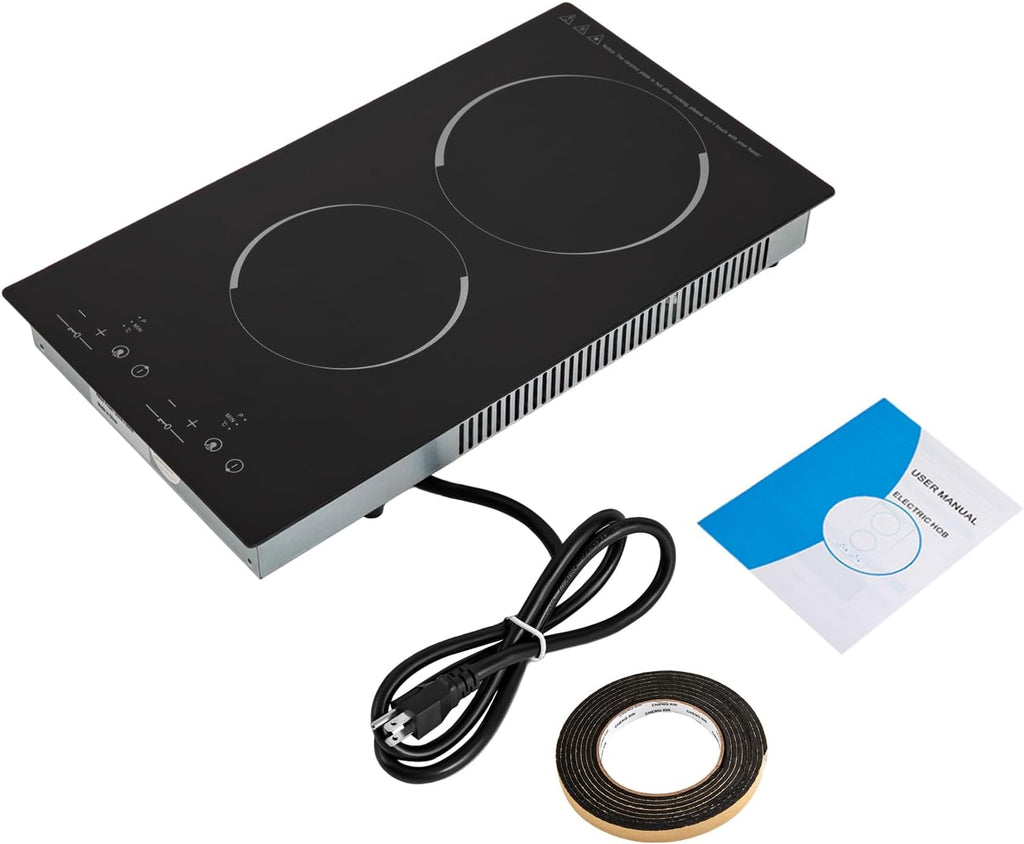 Electric Ceramic Cooktop 2 Burner, 1500W Induction Cooktop with 9 Power Levels, 140-482°F Temp Control & 120min Timer, Countertop Burner for All Pots, Black