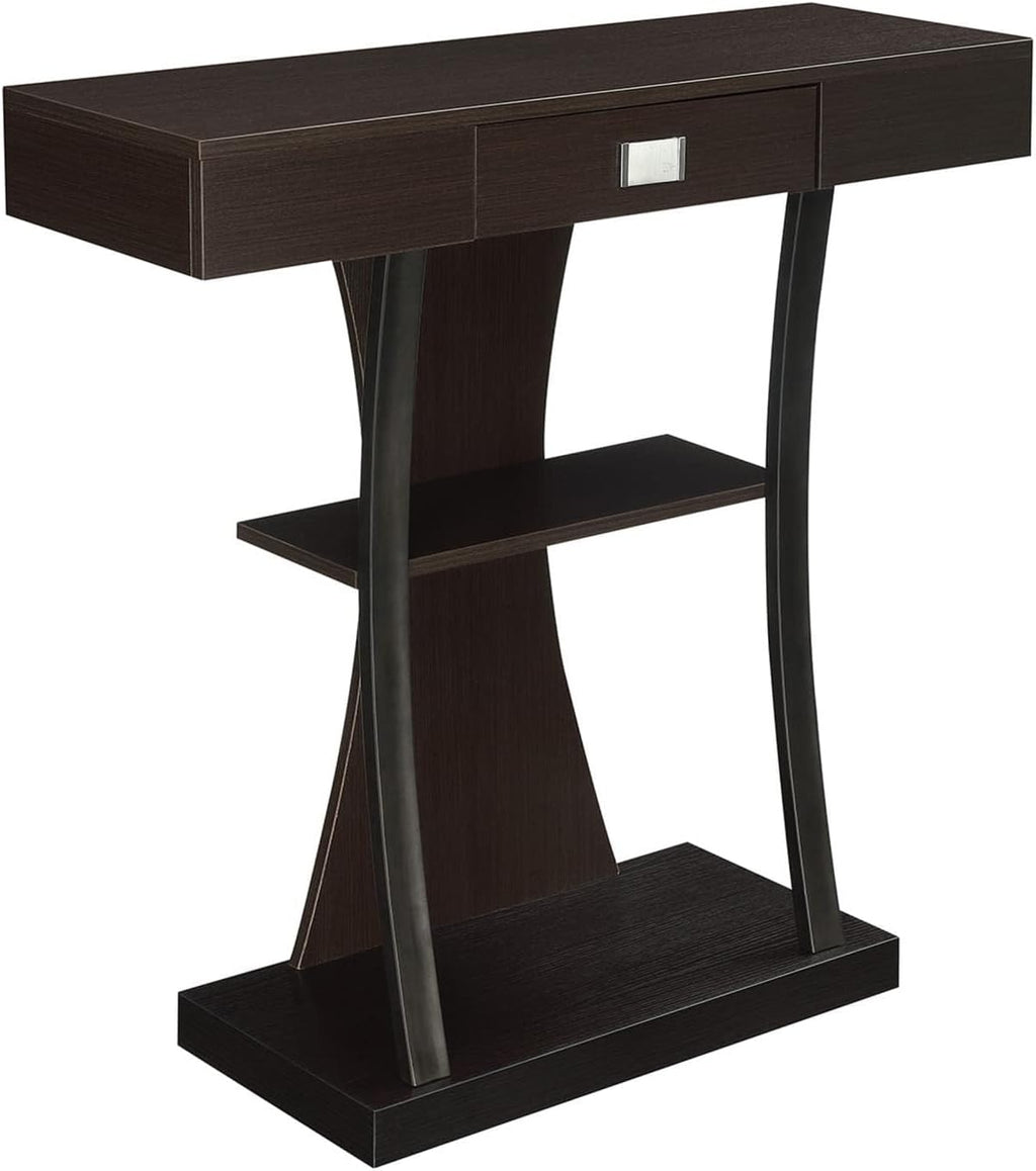 Convenience Concepts Newport Harri Console Table 36' - Modern Sofa Table with Storage Shelves, One Drawer Narrow Entryway Hall Table for Living Room, Espresso