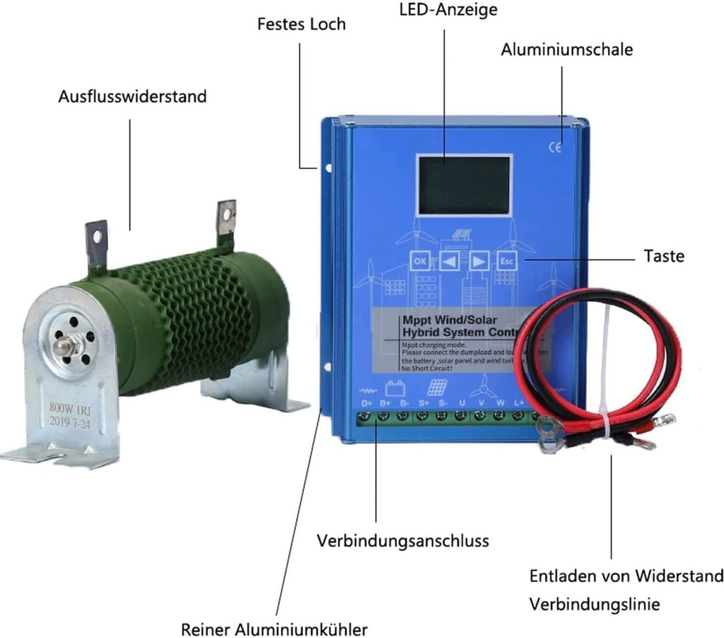 Wind Solar Hybrid Controller 3000W,with Dump Load Wind Turbine Generator Solar Panel 12V 24V 48V Battery Auto Mppt Charge Boost Charging Regulator Off Grid System,24V