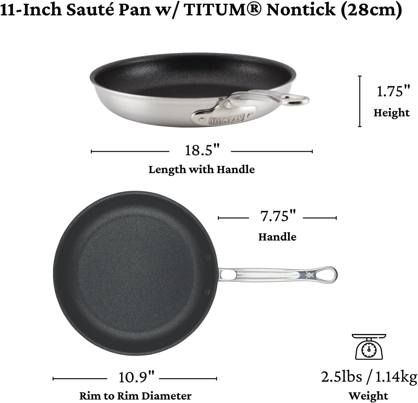 Thomas Keller Insignia by Hestan - Stainless Steel Frying Pan Set with TITUM Nonstick System, Induction Cooktop Compatible, Made without PFOAs (8.5' & 11')