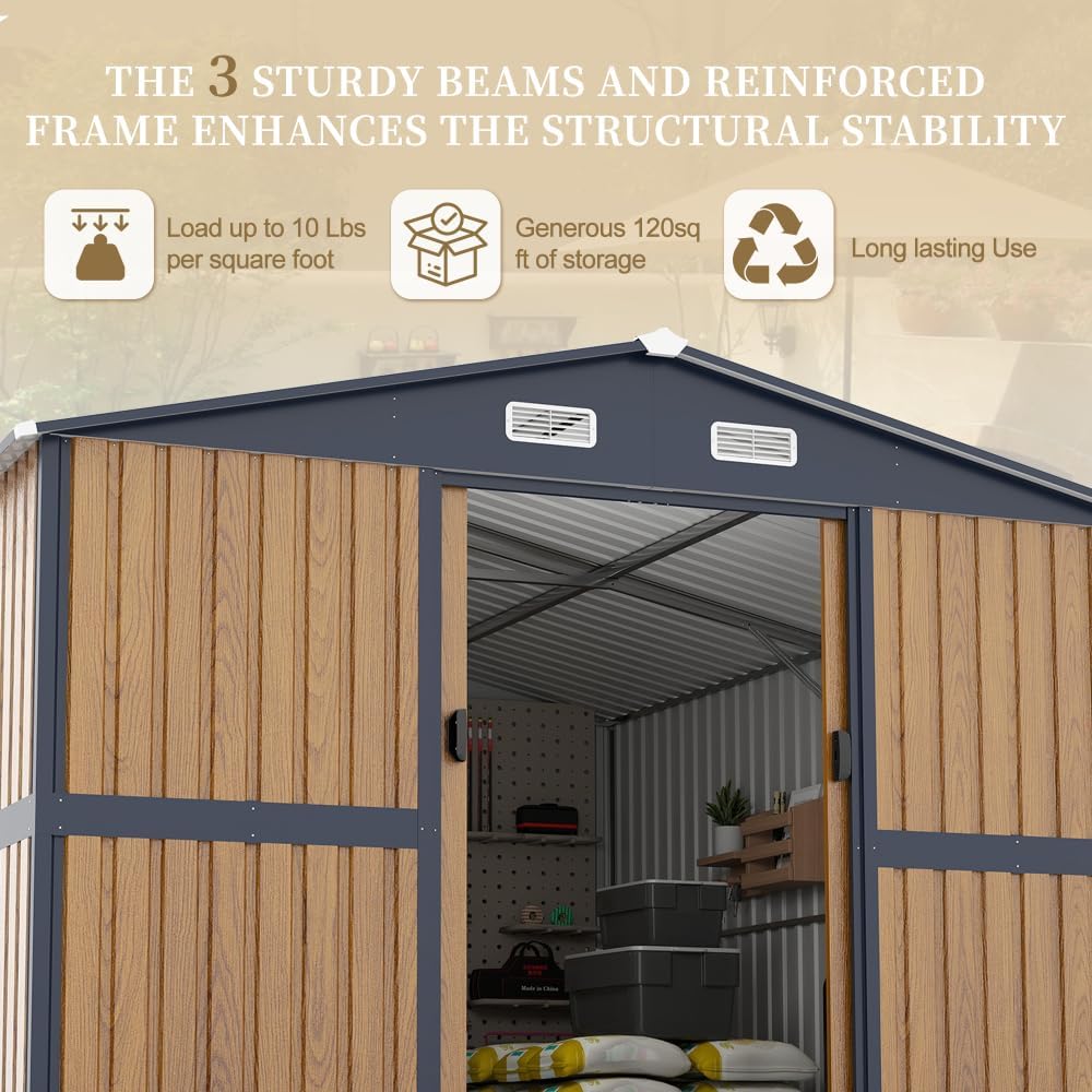 10x12FT Metal Storage Shed - Yellow Outdoor Shed with Lockable Doors & Windows, Extra Large Garden Shed for Backyard/Patio, Sheds & Outdoor Storage Ideal for Tools/Chicken Coops