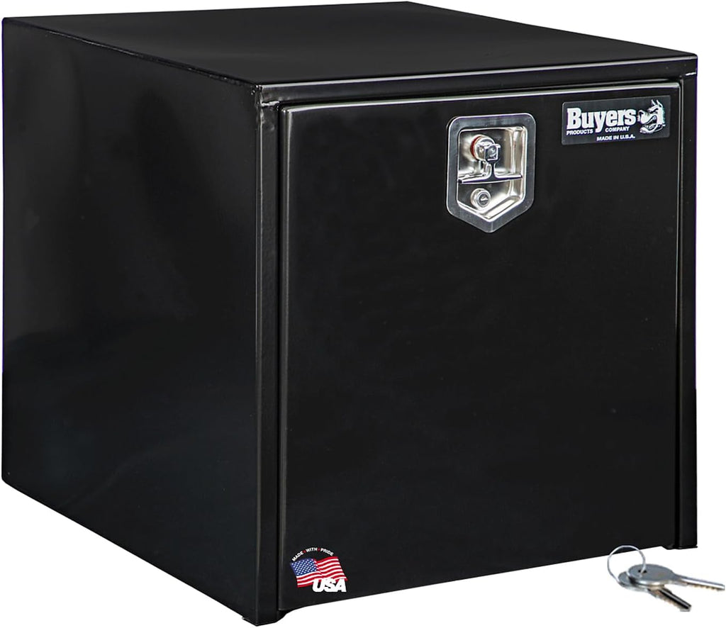 Buyers Products 1704300 Black Steel Underbody Truck Tool Box – 24 x 24 x 24 Inch - Truck Bed & Underbelly RV Storage Box, Locking T-Latch, Weather-Resistant, Heavy-Duty Flatbed Job Box, Made in USA