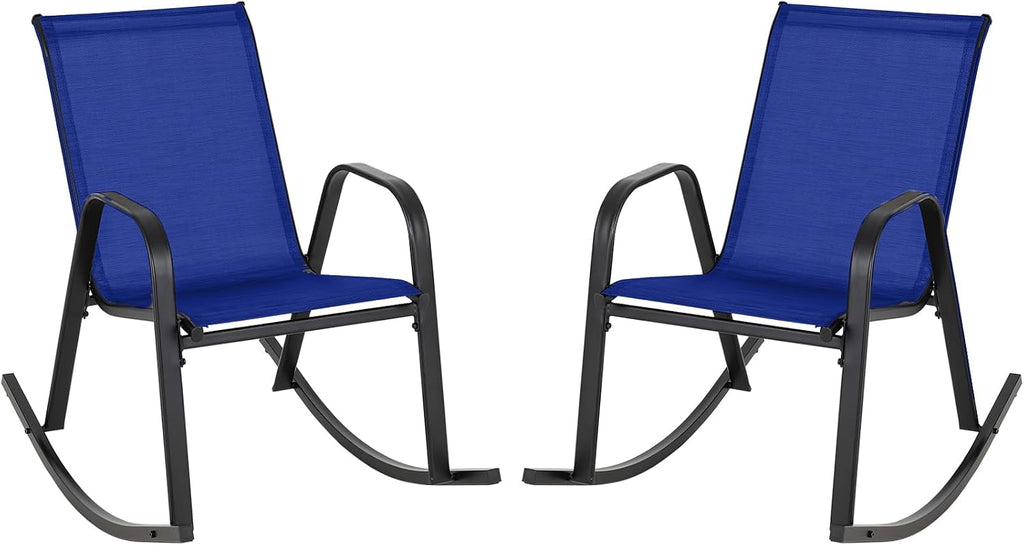 Giantex Outdoor Rocking Chairs Set of 2, Patio Rocking Chairs w/Breathable Seat & Back, Heavy-Duty Metal Support, Ergonomic Outside Rocker for Backyard, Poolside, Garden, Navy