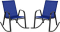 Giantex Outdoor Rocking Chairs Set of 2, Patio Rocking Chairs w/Breathable Seat & Back, Heavy-Duty Metal Support, Ergonomic Outside Rocker for Backyard, Poolside, Garden, Navy